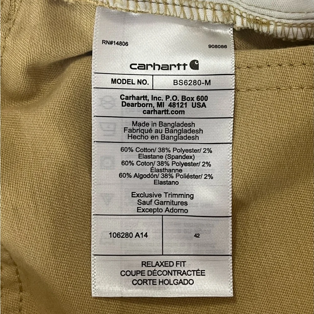 Carhartt Men’s Shorts Shadow Force Relaxed Fit Golden Sand Size 42